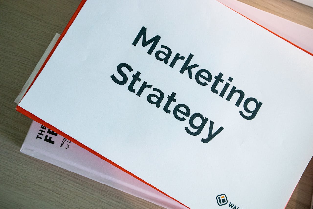A marketing strategy document displayed on a desk, showcasing business planning essentials.